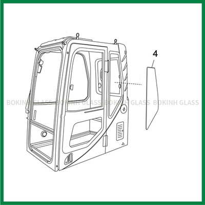 SUMITOMO CATERPILLAR Máy xúc Cabin Kính Cửa trái Vị trí phía sau Số 4 Thay thế kính chắn gió